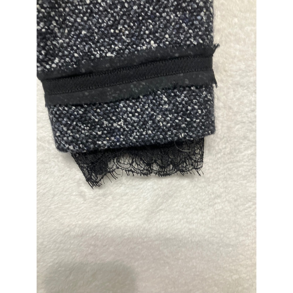 REBECCA TAYLOR Tweed Collarless Jacket Black Tweed Blazer Lace Trim Women's SZ 4 - Picture 6 of 16